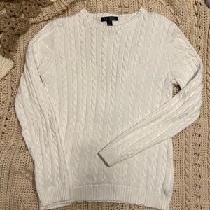 Large White Lauren Ralph Lauren cable knit sweater round neck